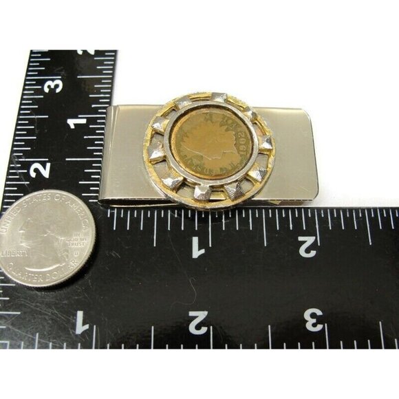 Vintage 1902 Indian Head Penny Silver and Gold Tone Money Clip Men - Picture 8 of 11